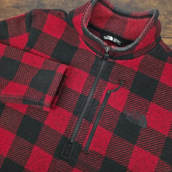 The North Face Other - North Face Men's Fleece Jacket 1/2 Zip Mock Neck Buffalo Plaid Red Black Size M